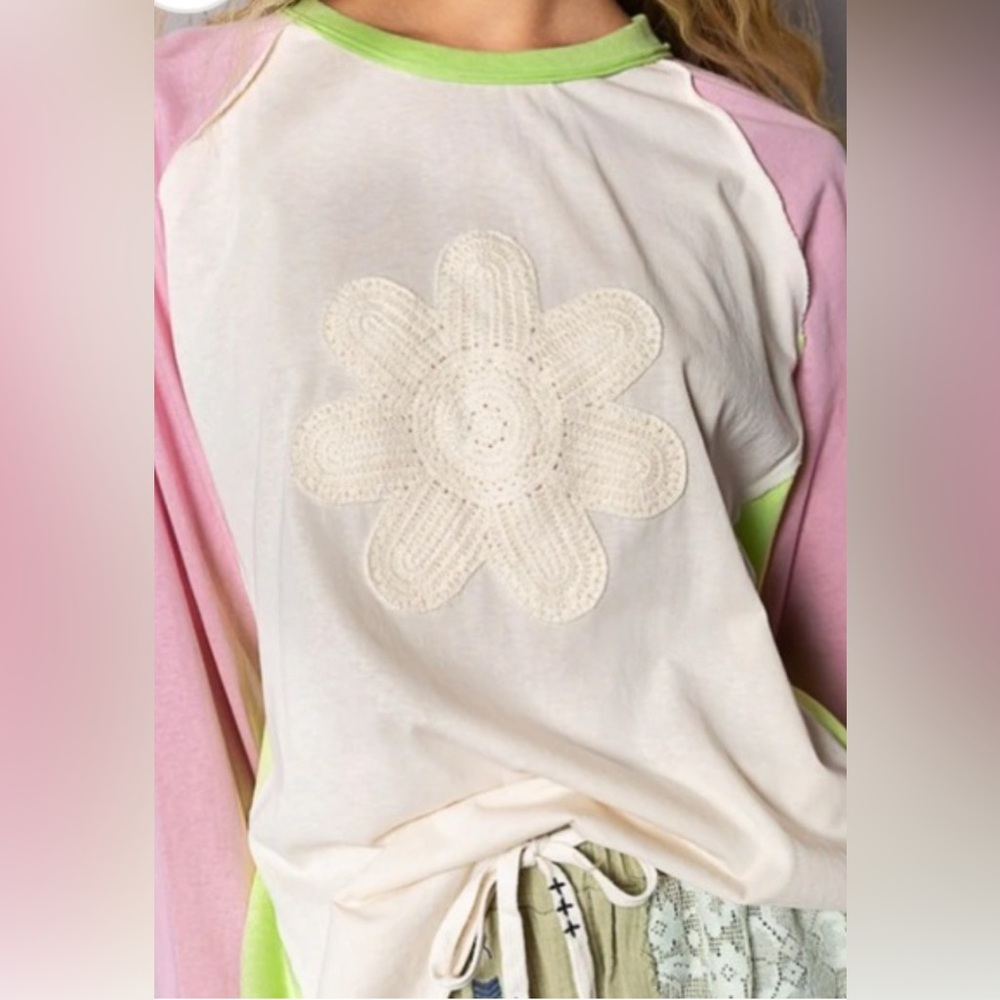 NWT POL Pink and Green Kids Long Sleeve Tee, size M